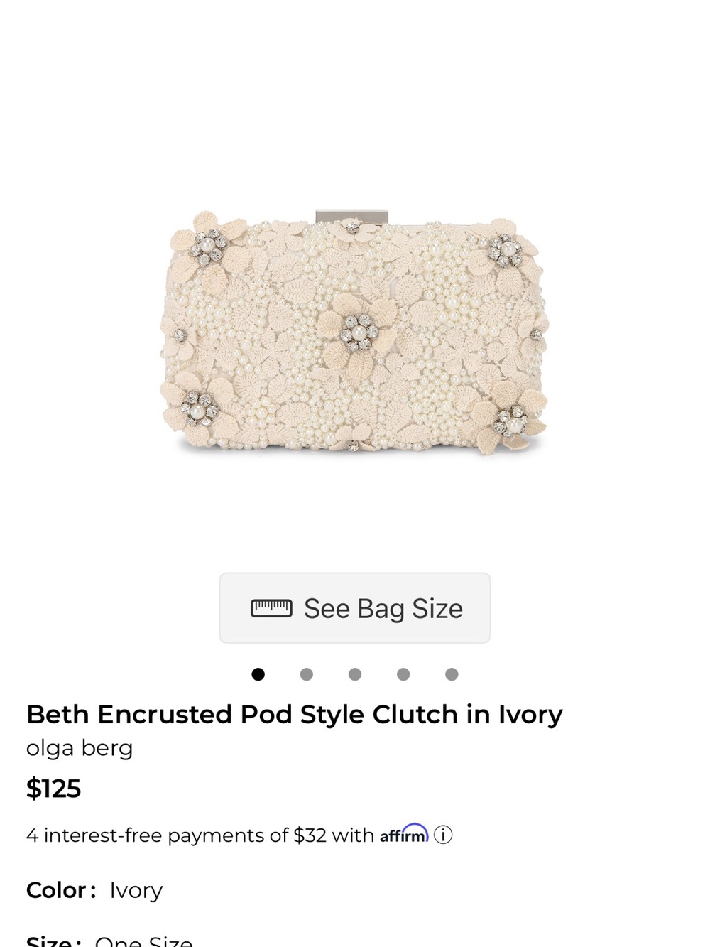 Olga Berg Ivory Floral Encrusted Clutch